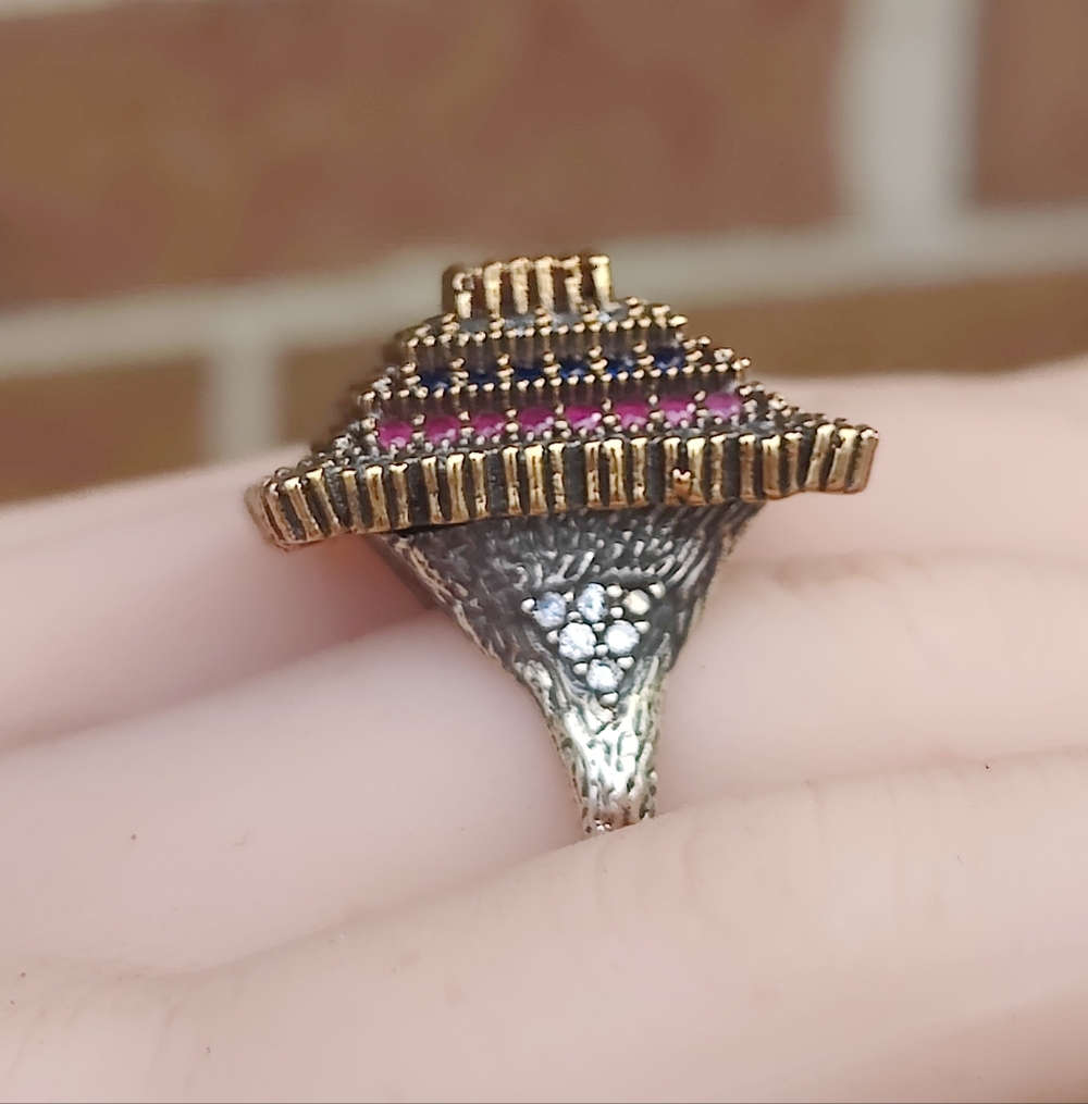 Heavy Sterling Silver Gemstone Ring - image 4